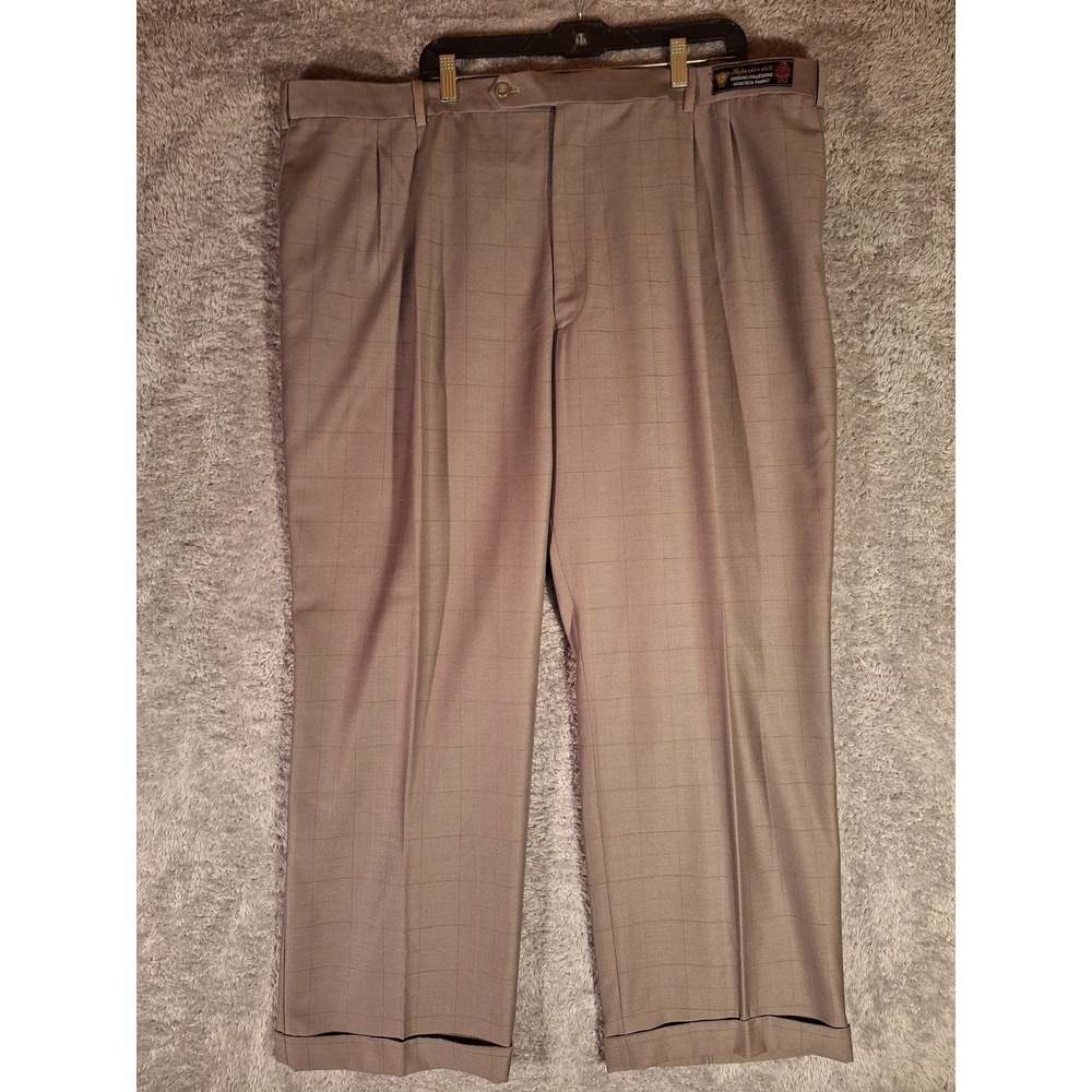 Luca Rossi Mens Plaid Wrinkle Resistant Slacks Trousers W48 I30 Taupe Capri NEW